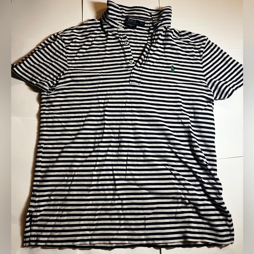 Polo Ralph Lauren Black and White Striped Polo Shirt Mens Size M